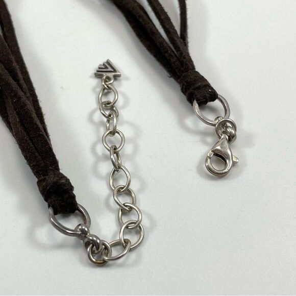 Retired Silpada brown suede silver beaded necklace with carved pen shell pendant - Picture 6 of 9